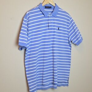 Polo by Ralph Lauren Blue and White Striped Short-Sleeve Polo Size XL